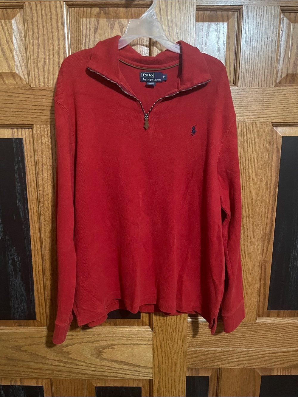 Polo by Ralph Lauren Men's Red Half-Zip Pullover with Navy Pony